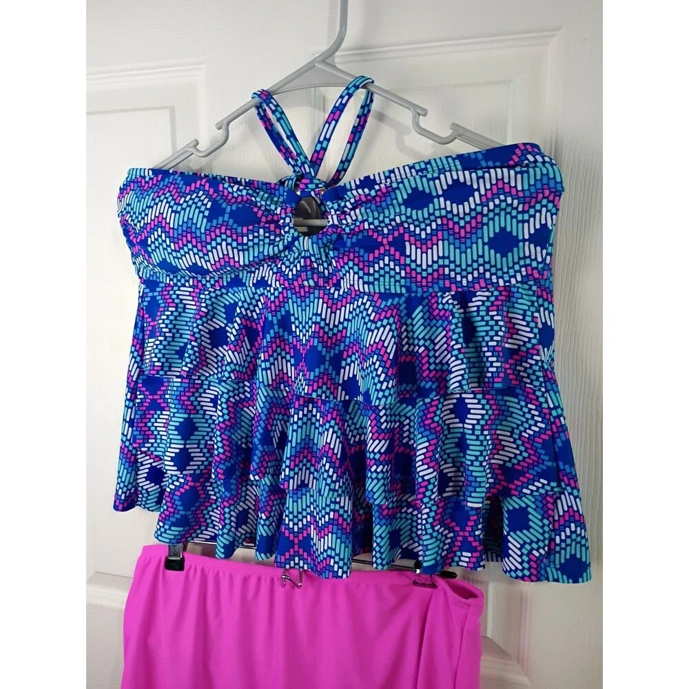 Collection By Carolina Tankini Geometric Set Halter 14/16 Skirt Swimwear Beach